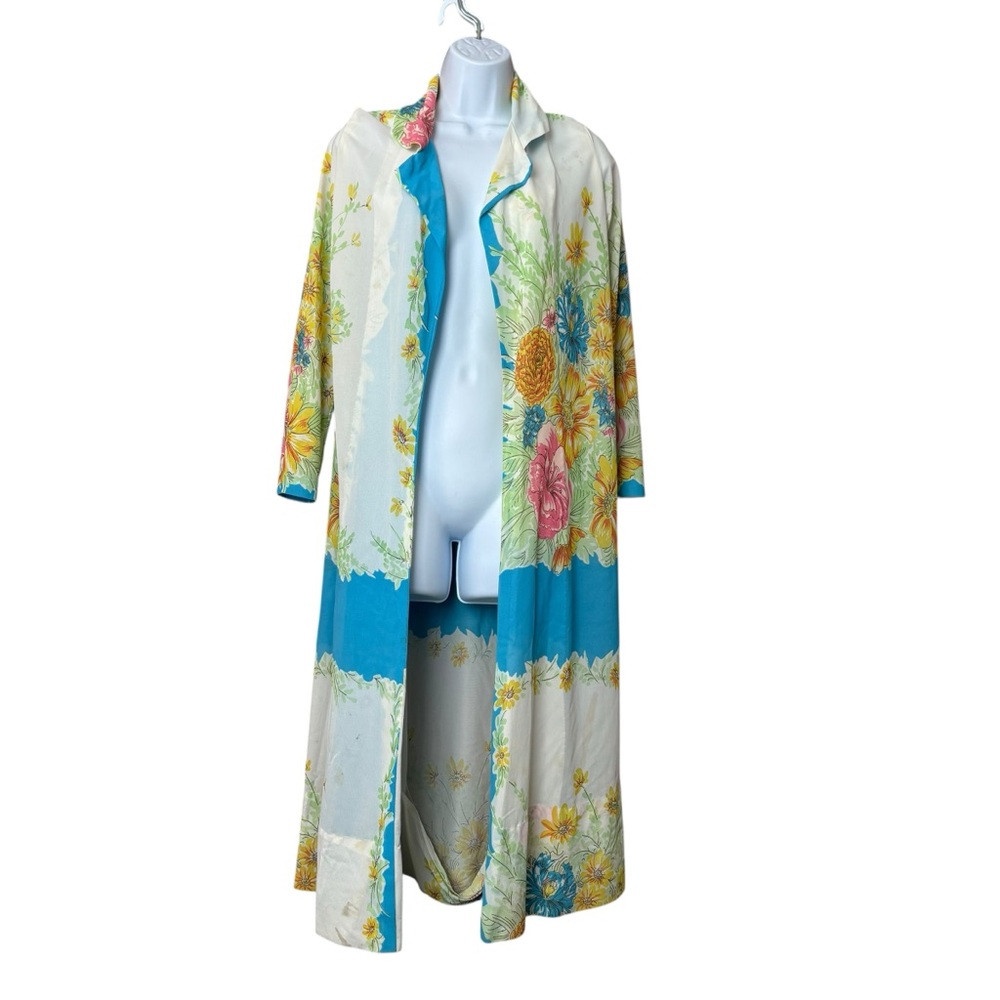 Vintage 70’s Garden Print Long Mesh Open Robe Duster Size Small *flaw